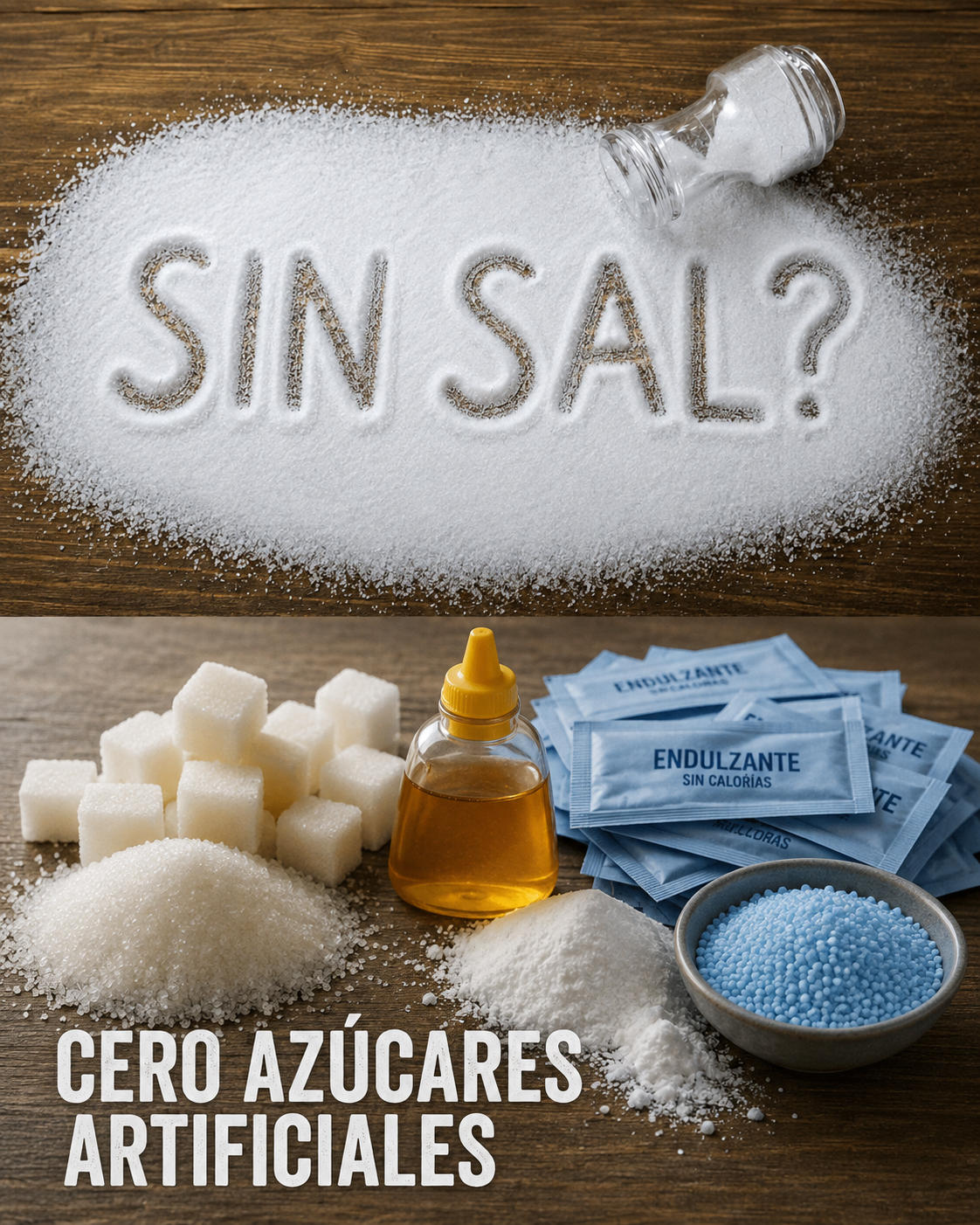 Imagen conceptual SIN SAL sobre una mesa